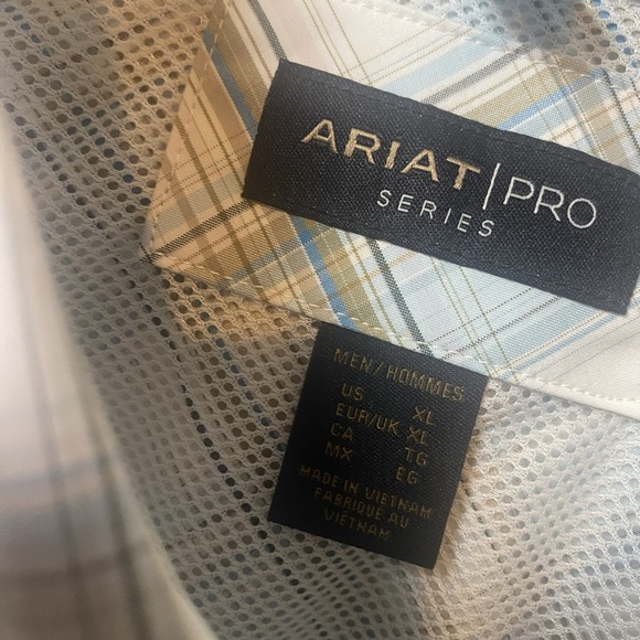NWT Ariat Shirt Tan Blue Plaid Pearl Snap Button Up Western Pro Fit Mens XL - Picture 6 of 11